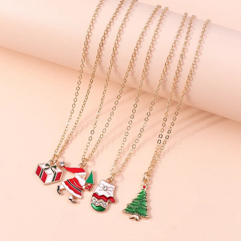 Mode Weihnachten Halsketten Emaille Santa Claus Baum Glocken Anhänger Halskette für Frauen Mädchen Weihnachten Party Urlaub Schmuck Geschenke – Detail 29