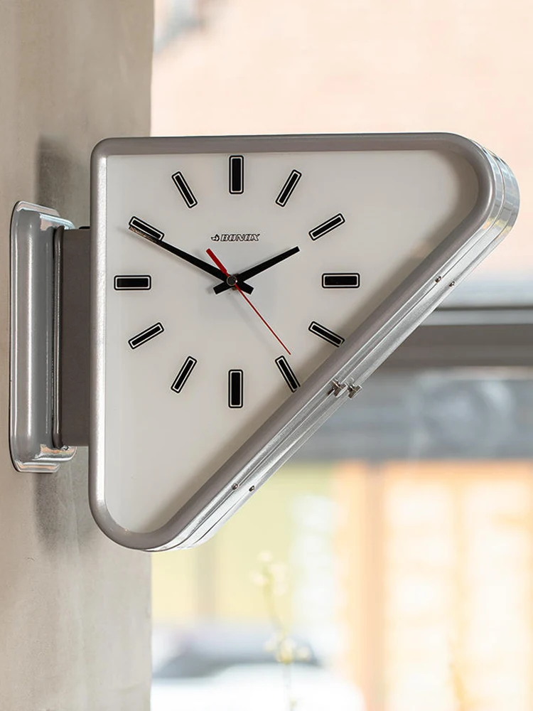 Metal triangular wall clock wall wall hanging double sided clock clock clock decoration for cafe bar