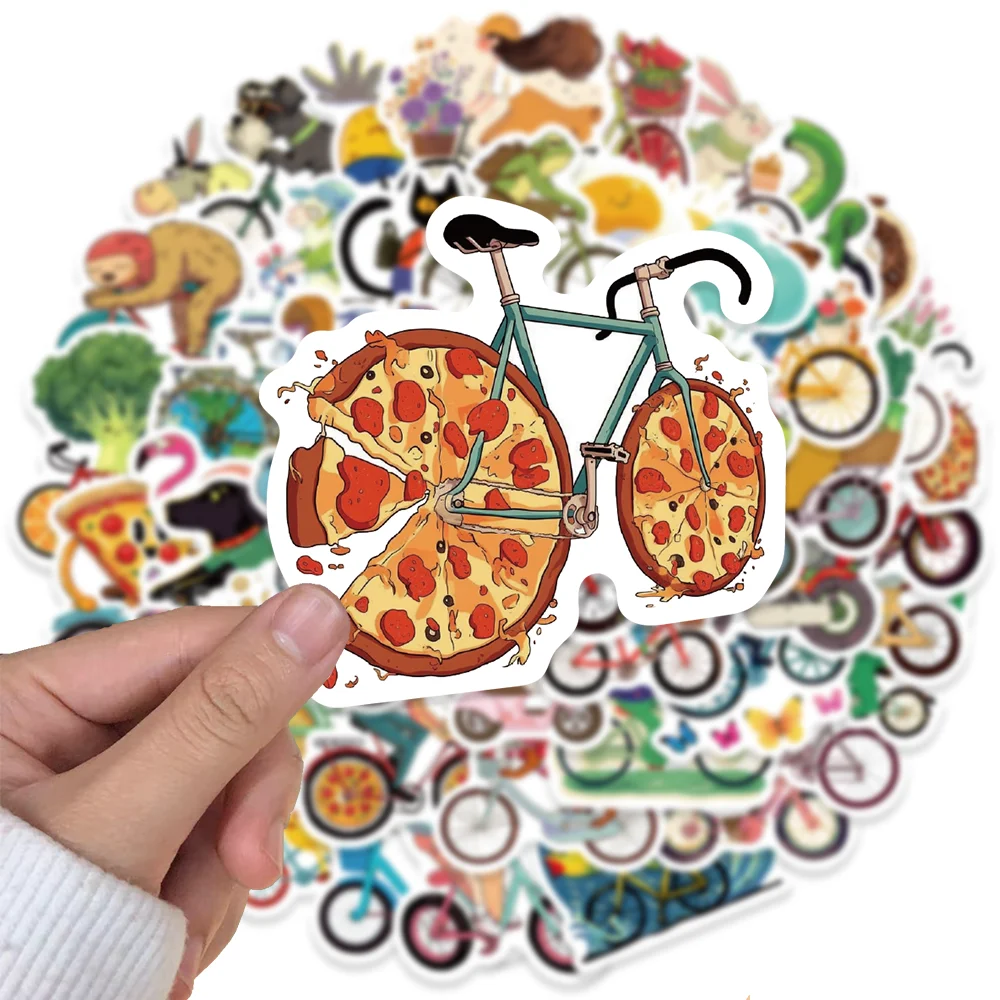 

50pcs Cartoon Food Animals by Bike Stickers Individual Creativity Waterproof DIY Sticker for Scrapbook Skateboard Laptop Diary