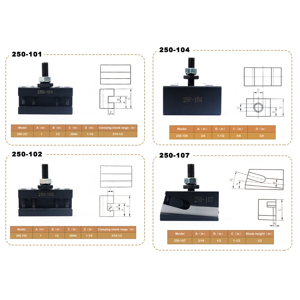 250-101 250-102 Wedge GIB Type Quick Change Toolpost Tool Holder 250-104 250-107 For Lathe