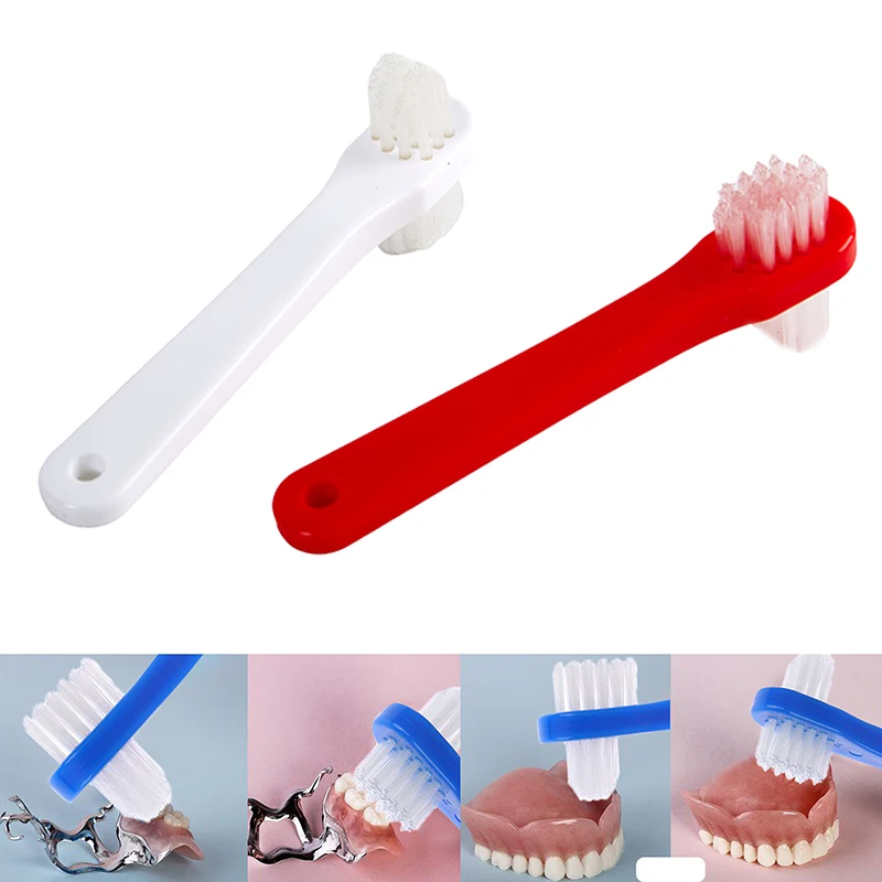 Toothbrush ortodôntico para adultos e estudantes, dentes branqueamento limpador, cabeça dupla, dentes falsos, dentadura escova dedicada, 1pc