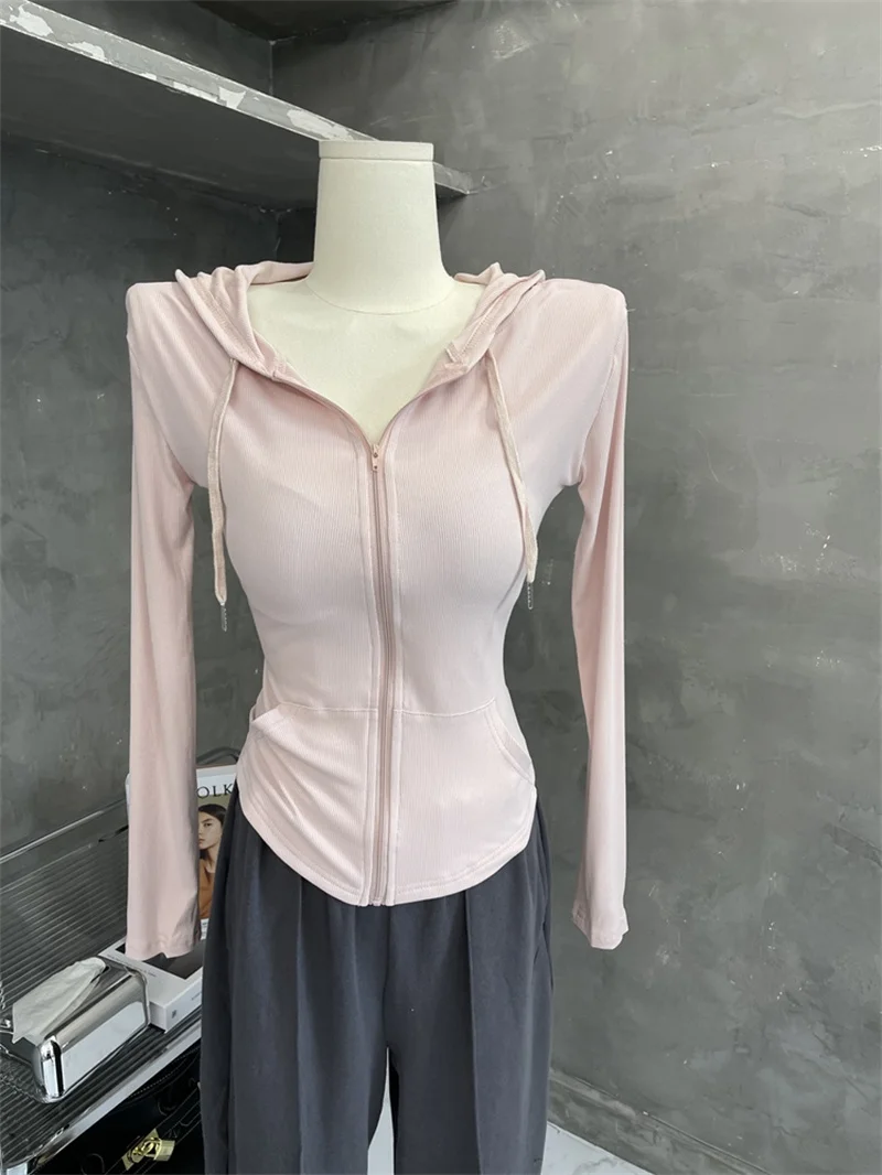 

Women's Zipper Hoodie Long Sleeve Thin Cotton Polyester Blend Slim Fit Spring Autumn Top Casual Streetwear Korean Style