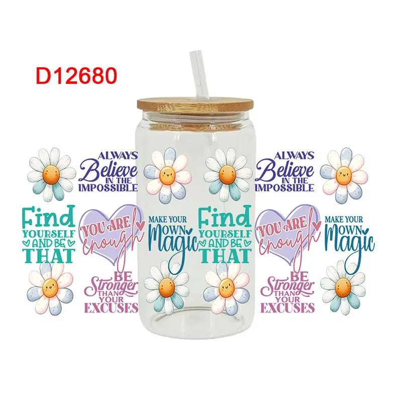 3D UV DTF Transfers Stickers 16oz Cup Wraps Plant Flower Word Printed For DIY Glass Ceramic Metal Leather Etc. D11889