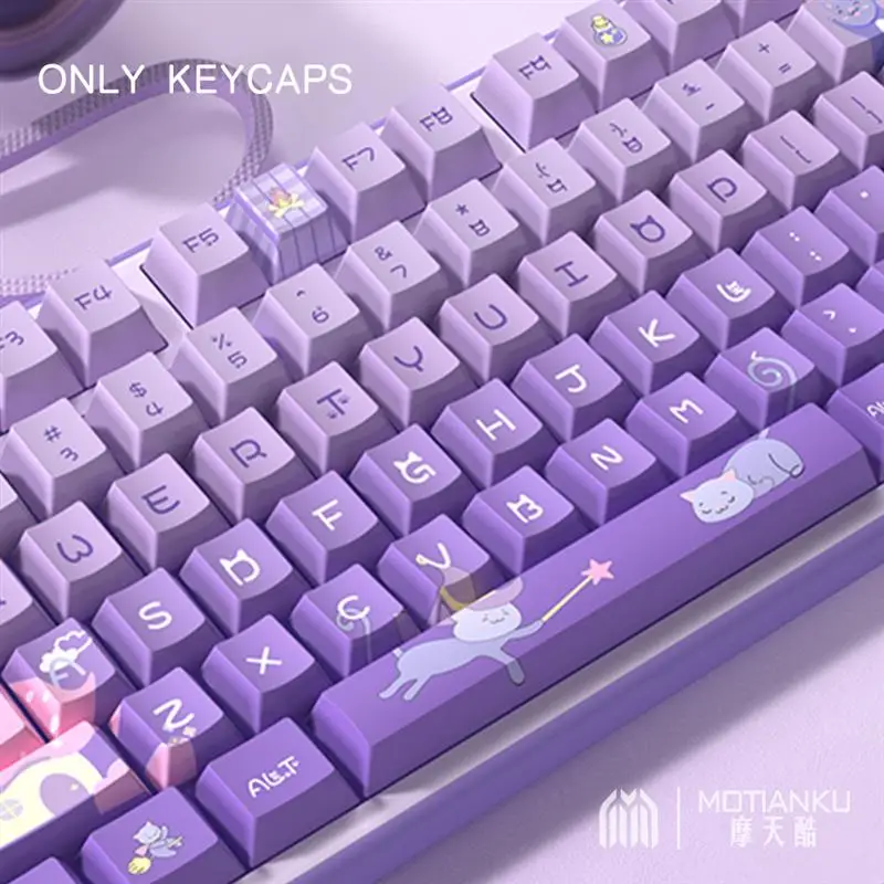 Imagem -04 - Teclado Gamer Mecânica Magic Cat Gradiente Roxo Bonito Kawaii Miau Castelo Perfil Cereja Switches Gateron 1set