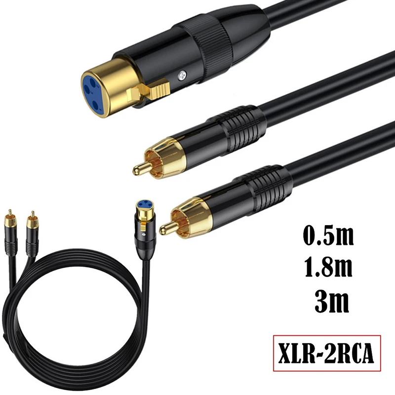 Y-Shaped RCA para 3 pinos XLR fêmea macho cabo adaptador, microfone Sound Console, câmera gravador de vídeo, Stage Performance, 2 em 1