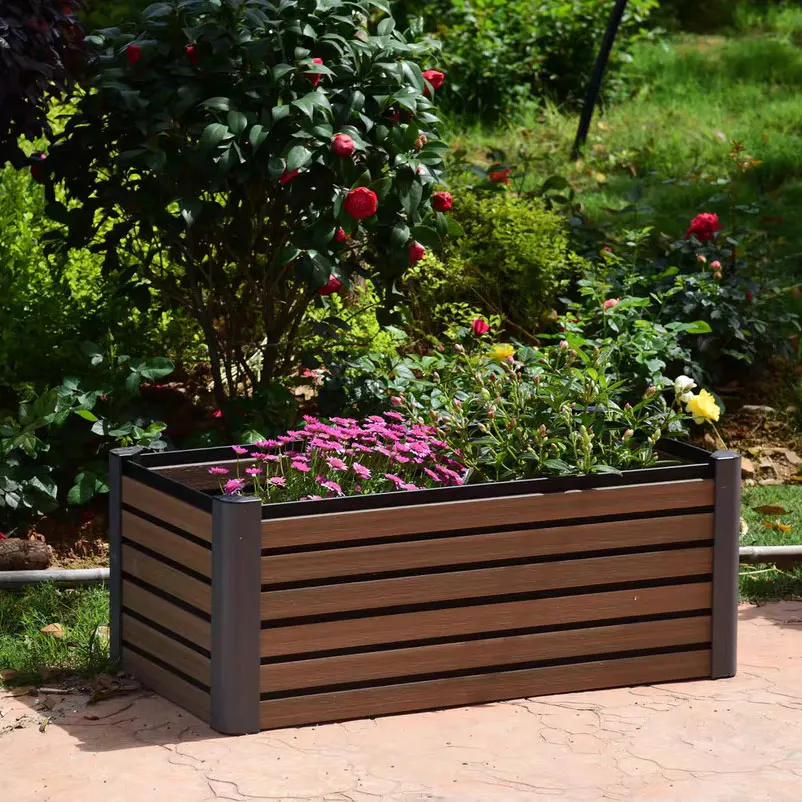 Modern Rectangle Large Durable Corrosion Resistant Plastic Wood Planting Box Fence Pot for Garden Balcony Terrace