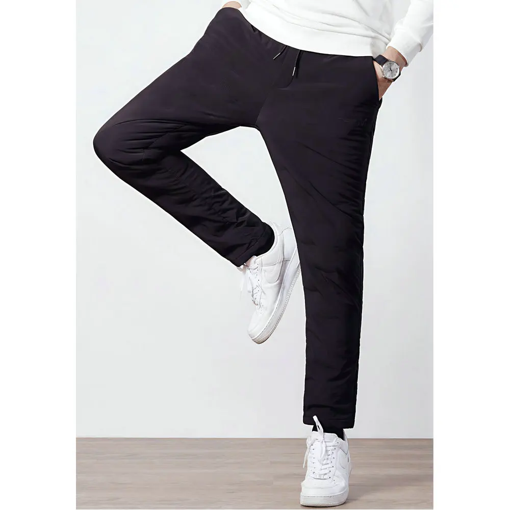 Winter Men Warm Cosy Down Puff Pants Black Lightweight Thermal Trousers Soft Comfort Menswear Elastic Waist Essential Underwear