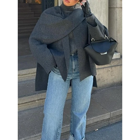 

ay Вязаное ор пальто Lazy oulder Wrap Весна Осень Cross Border Faion Женское свободное длинное пальто све Pure Color