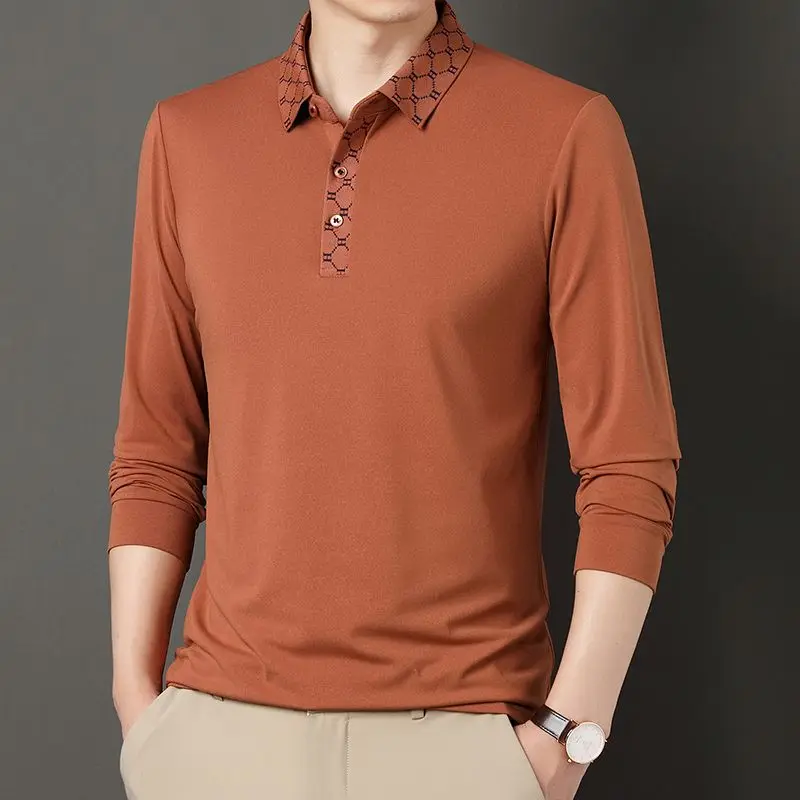 Mercerized Cotton Long-sleeved T-shirt Men's Thin Middle-aged and Elderly Polo Shirt T-shirt Top