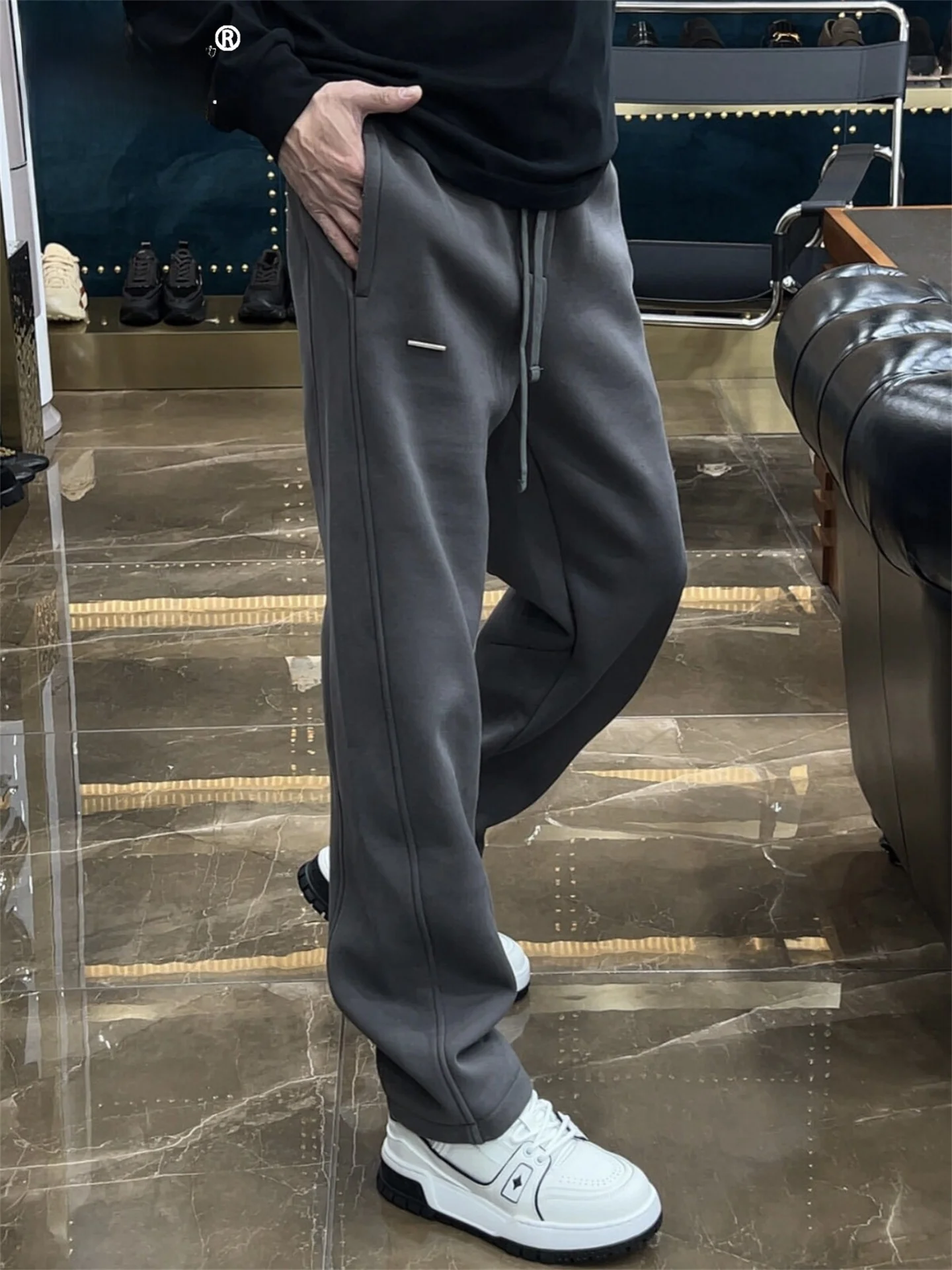 

Men's Winter Thiened Fce Lined Casual Straight Leg Pants Durable Wear Resistant Busin Casual Sle mid Waist Trousers