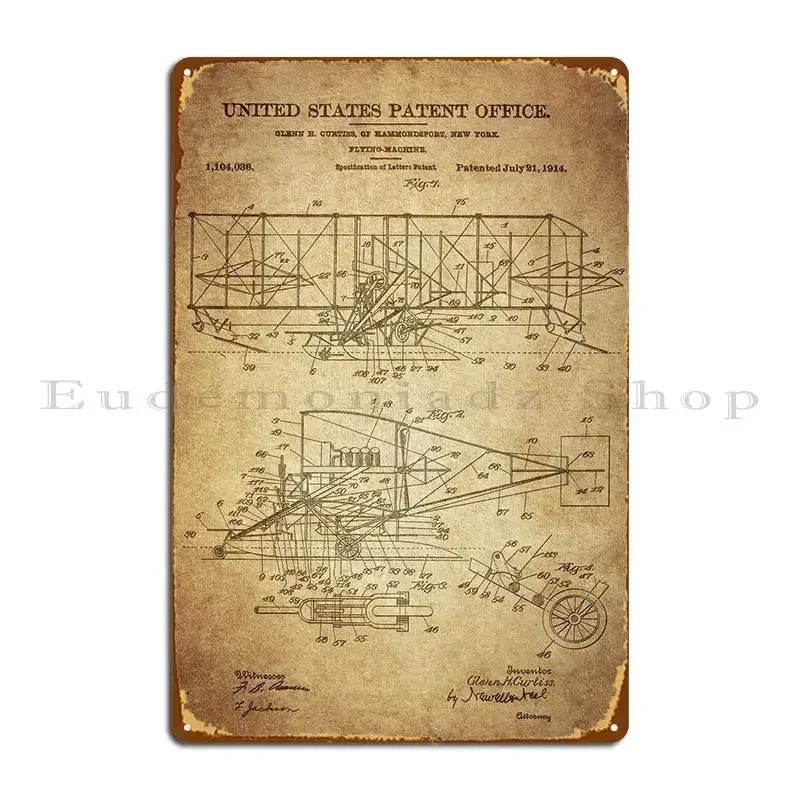 Airplane Patent Metal Plaque Retro Wall Cave Living Room Create Designs Tin Sign Poster