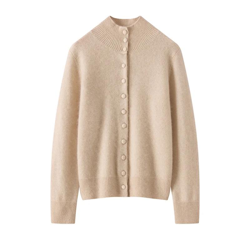 

Вязаный женский кардиган с высоким воротом, новый зимний свитер из 100% кашемира, однорядный трикотаж с несколькими пуговицами, верхнее пальто