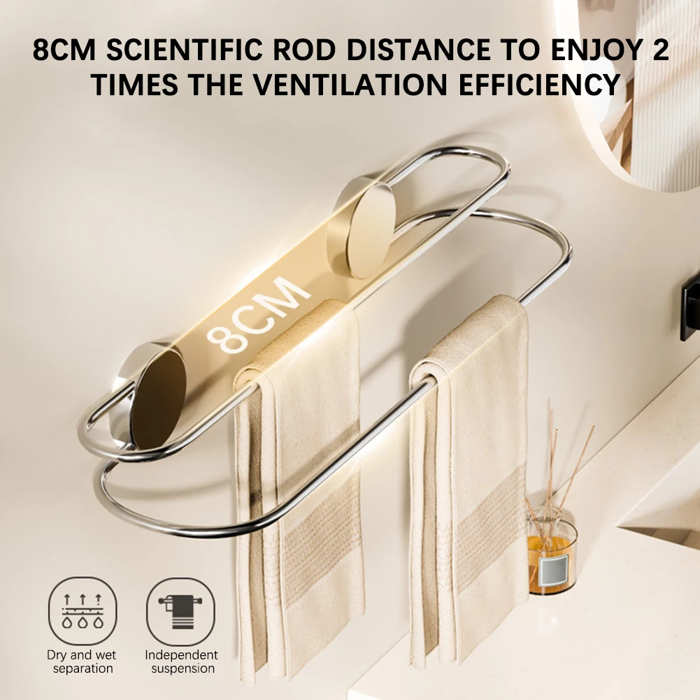 

Двойной держатель для банных полотенец из нержавеющей стали, настенное крепление, многоразовая вешалка для полотенец в деревенском стиле для кухни, ванной комнаты