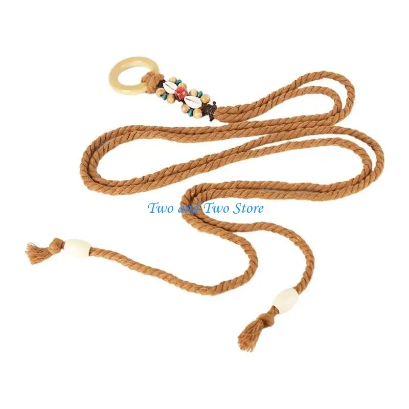 HX6F اليدوية النسيج الخصر حبل للنساء السيدات فستان حزام خصر مع الخرز البوهيمي الديكورات موضة حبل الخصر الإناث