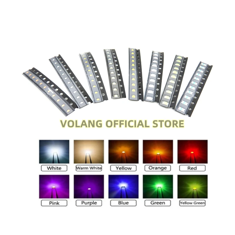 100pcs 0402 0603 0805 SMD LED Red Yellow Green Warm White Blue Orange Pink Purple UV Emitting Diode CHIP Clear Hight Light Brigh