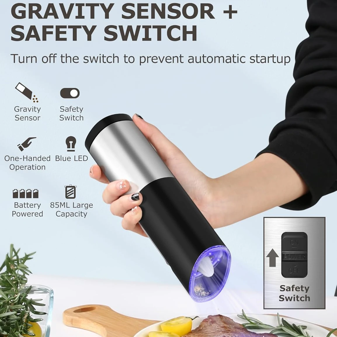 

2PCElectric Pepper Grinder Salt And Pepper Grinders Battery Powered Adjustable Coarseness Spice Mill With LED Light Kitchen Tool