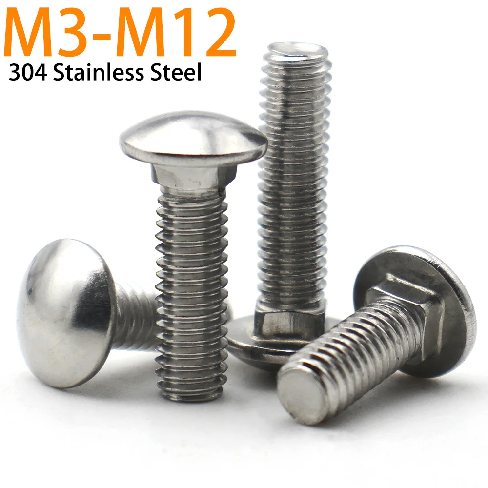 M3 M4 M5 M6 M8 M10 M12 304 Stainless Steel Carriage Bolts Round Head Square Neck Screws Shelf Machine Bolts Wood Metal Fastening
