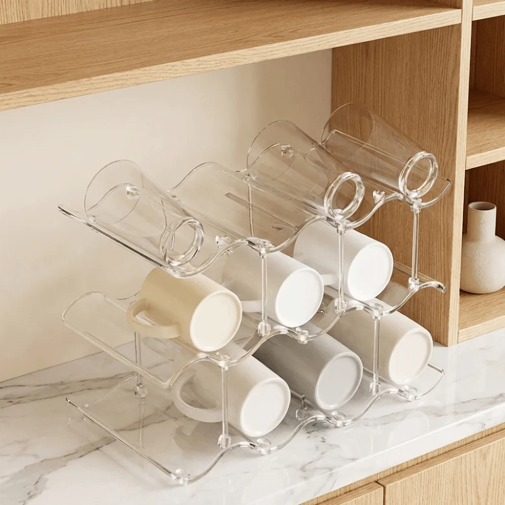 2/3/4 Layers Wavy Multi-layer Finishing Rack Large Capacity Plastic Water Cup Holder Anti-Fall Saving Space Water Bottle Holder