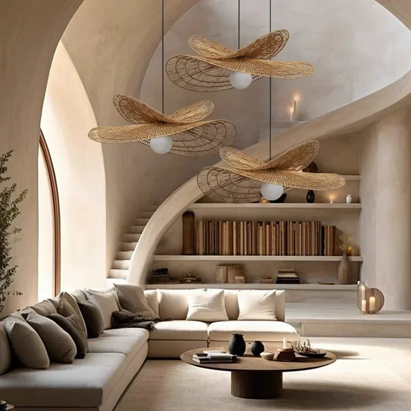 Nordic Retro LED Pendant Lights Rattan Hand-woven Lamp Restaurant Home Decor Bedroom Living Room Creative Dining Room Chandelier