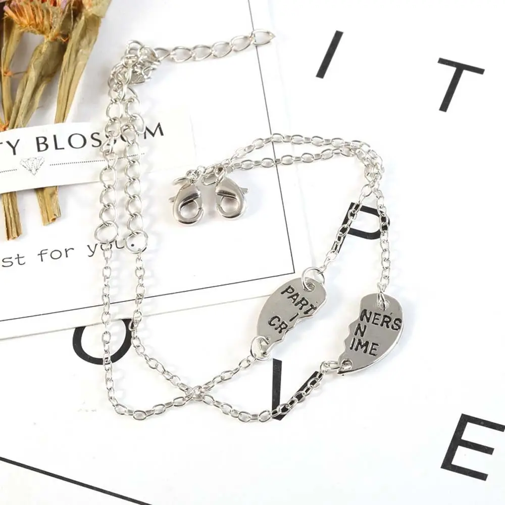 Alloy Gold Silvery Color Partners In Crime Letter Heart Accessories Bangles Jewelry Chain Bracelets Charm