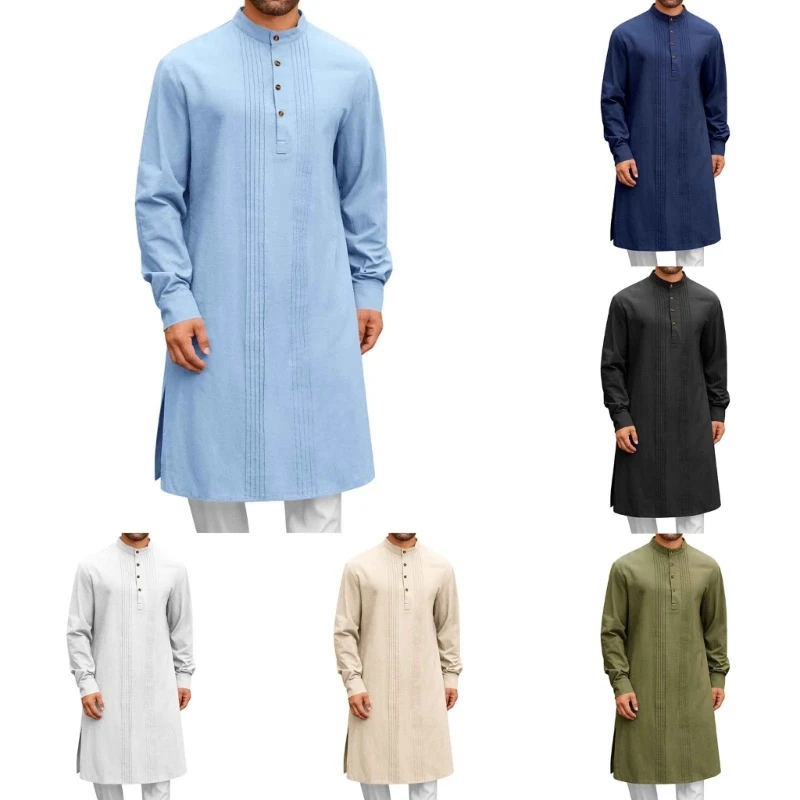 Roupão Islâmico Manga Longa G92D para Homens, Oferecendo Cobertura Elegante Cerimônias Religiosas e Eventos Sociais