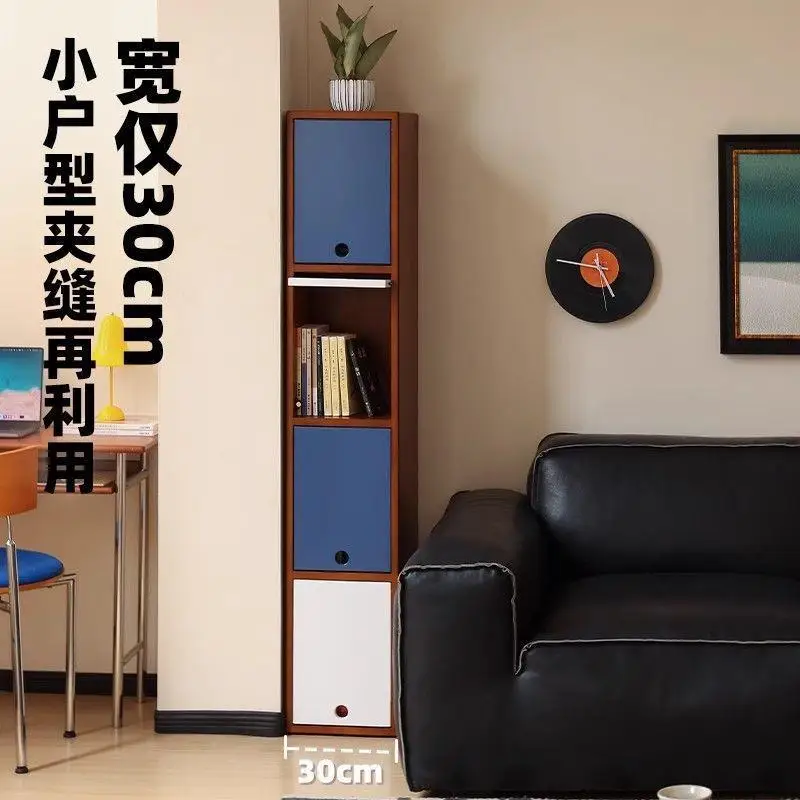Medieval Extreme Narrow Side Cabinet Living Room Small Unit 30CM Sofa Side Narrow Standing Cabinet Bauhaus Color Matching Floor