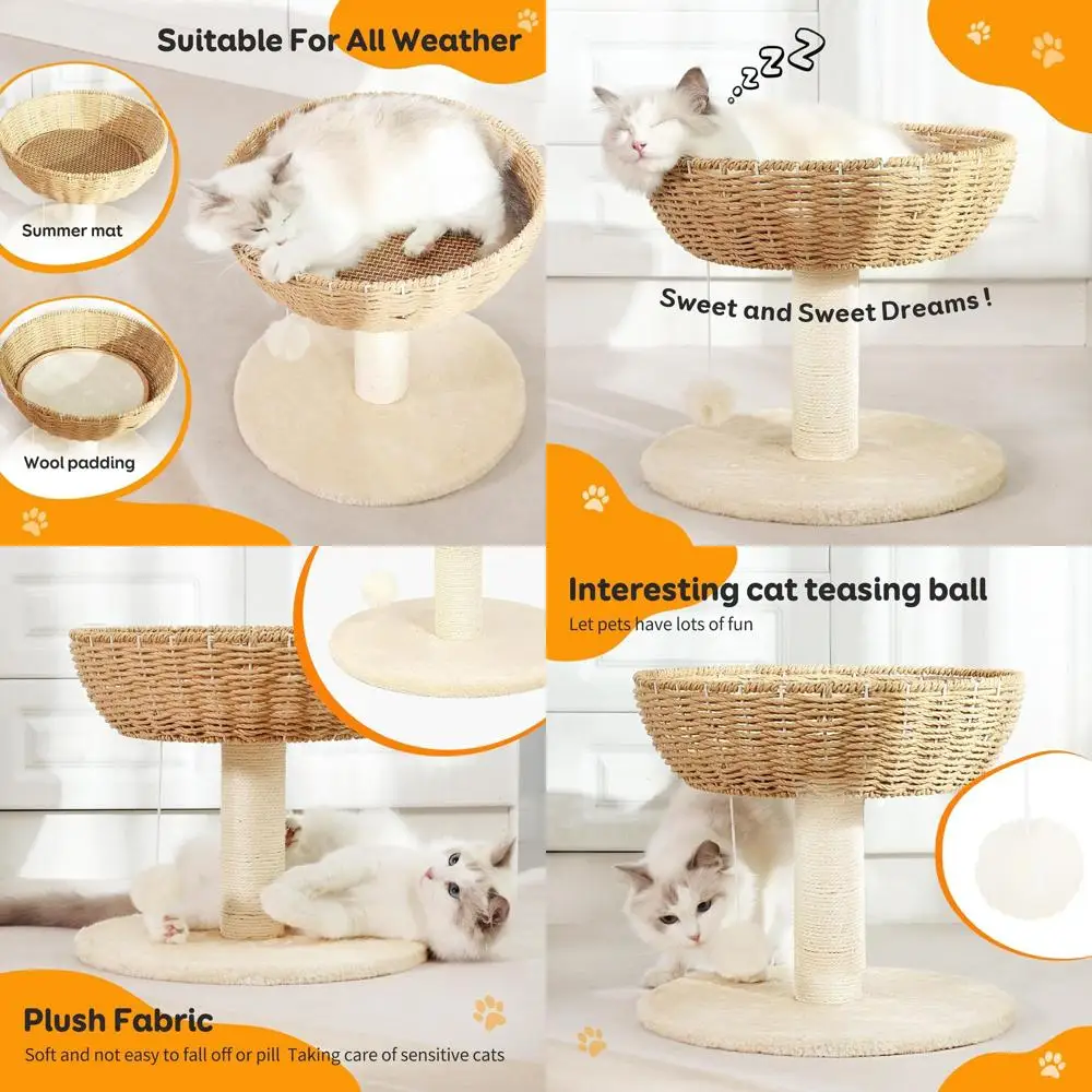 

Sturdy Woven Rattan Cat Tower with Nest for Cats Up to 20lbs