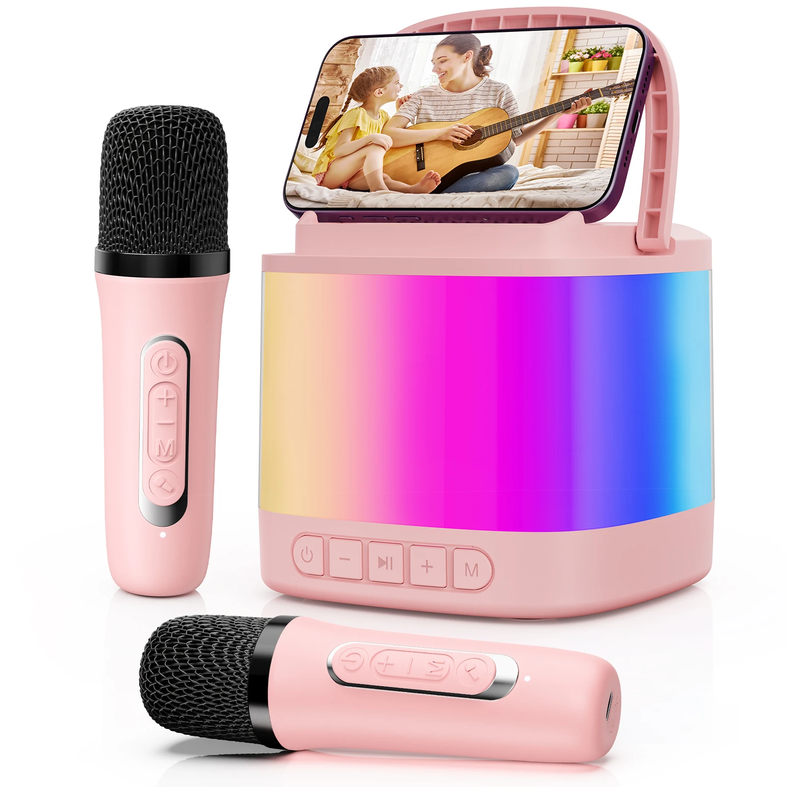 

Karaoke Machine with 2Wireless Microphones for Adults Kids, Bluetooth 5.3 Karaoke Microphone Wireless System with LED Lights