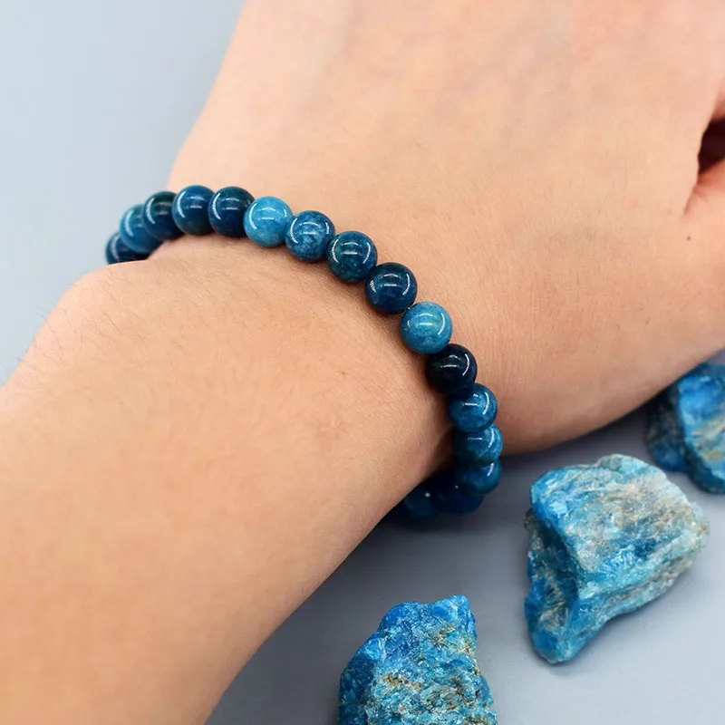 Pulseras de cuentas de apatita azul Reiki originales para hombres y mujeres, piedra Natural, circulación sanguínea, estimula el entusiasmo, joyería