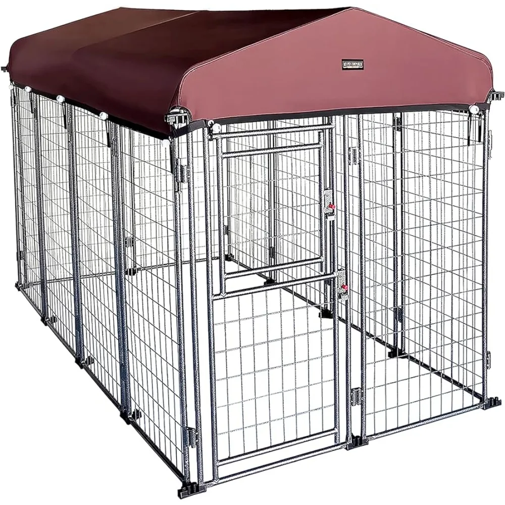 8'*4'*5' Dog Kennel Large Crate Cage Outdoor with Roof Cover for Large Dogs Heavy Duty Fence Welded Wire