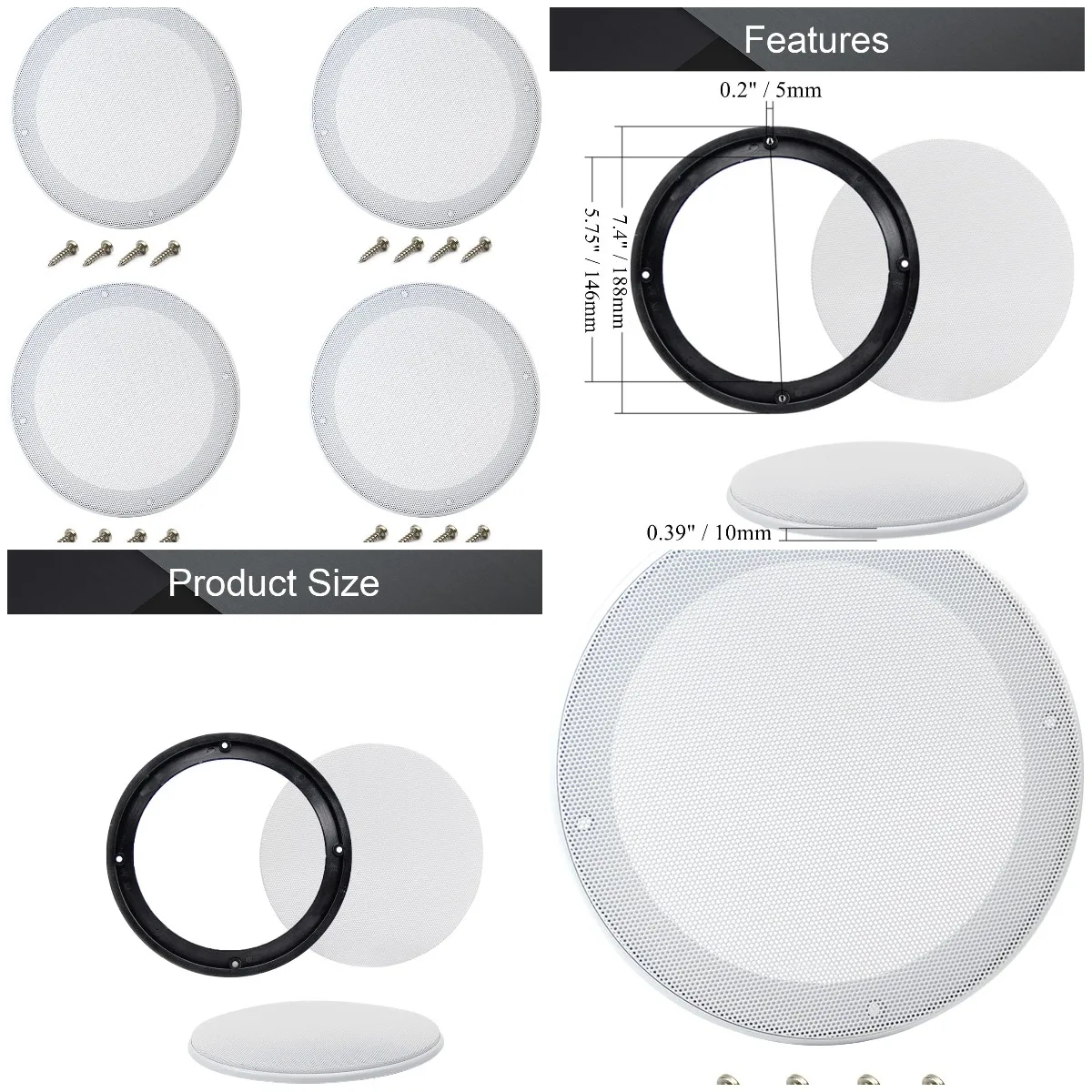 

4Pcs 6.5' Speaker Grill Cover White Subwoofer Protector with 16 Screws