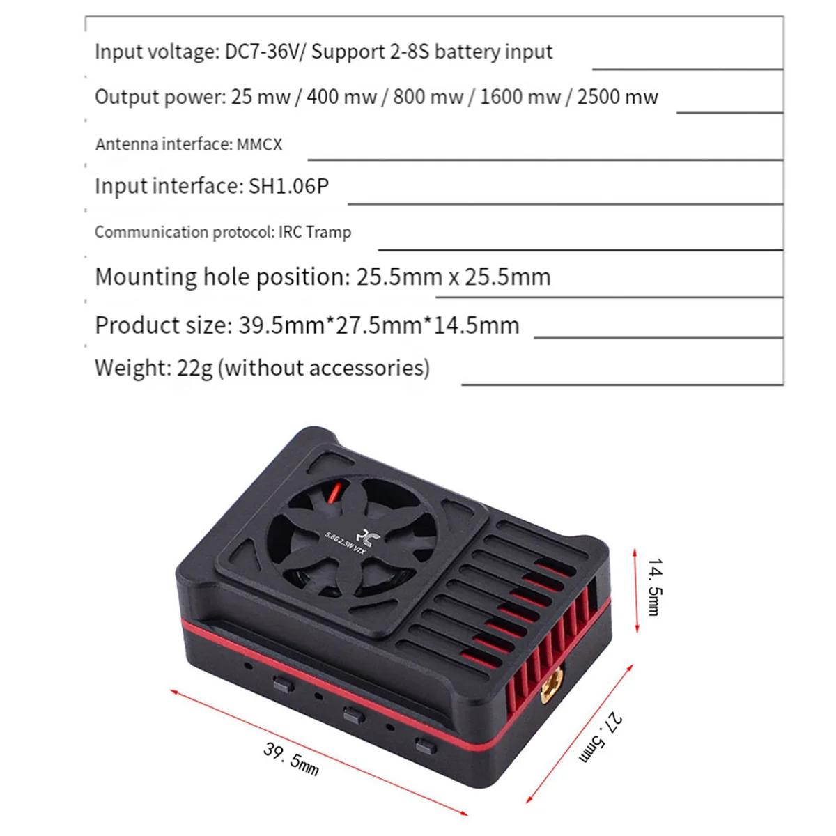 Transmissor 5.8G 2.5W VTX FPV VTX 48CH Suporte 2-8S para transmissor de vídeo de drone RC de longo alcance