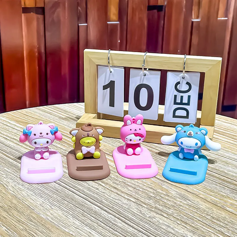 Sanrio Kawaii Mobile Phone Stand Cartoon Hello Kitty Kuromi Cinnamoroll Melody Doll Model Desktop Home Decoration Ornaments Gift