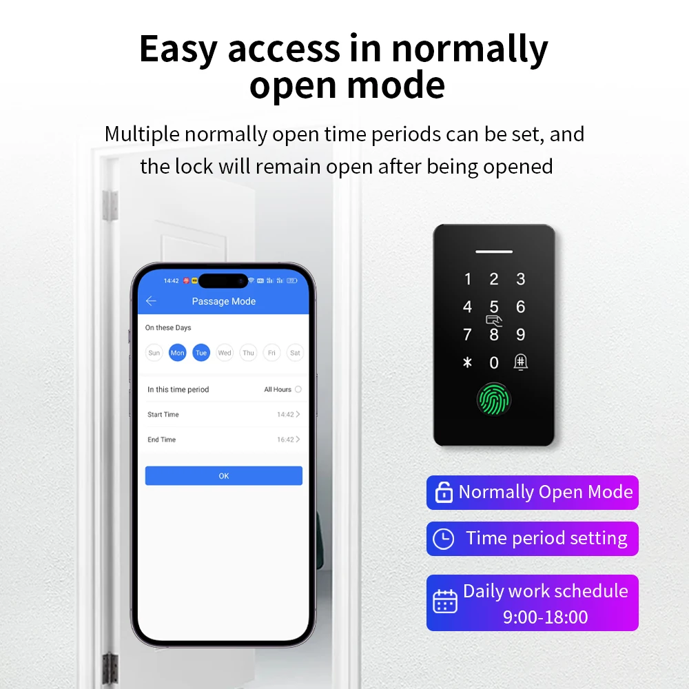 Waterproof Fingerprint Attendance Access Control System Mobile TTLOCK APP Embedded Bluetooth NFC IC 13.56Mhz RFID Card Reader