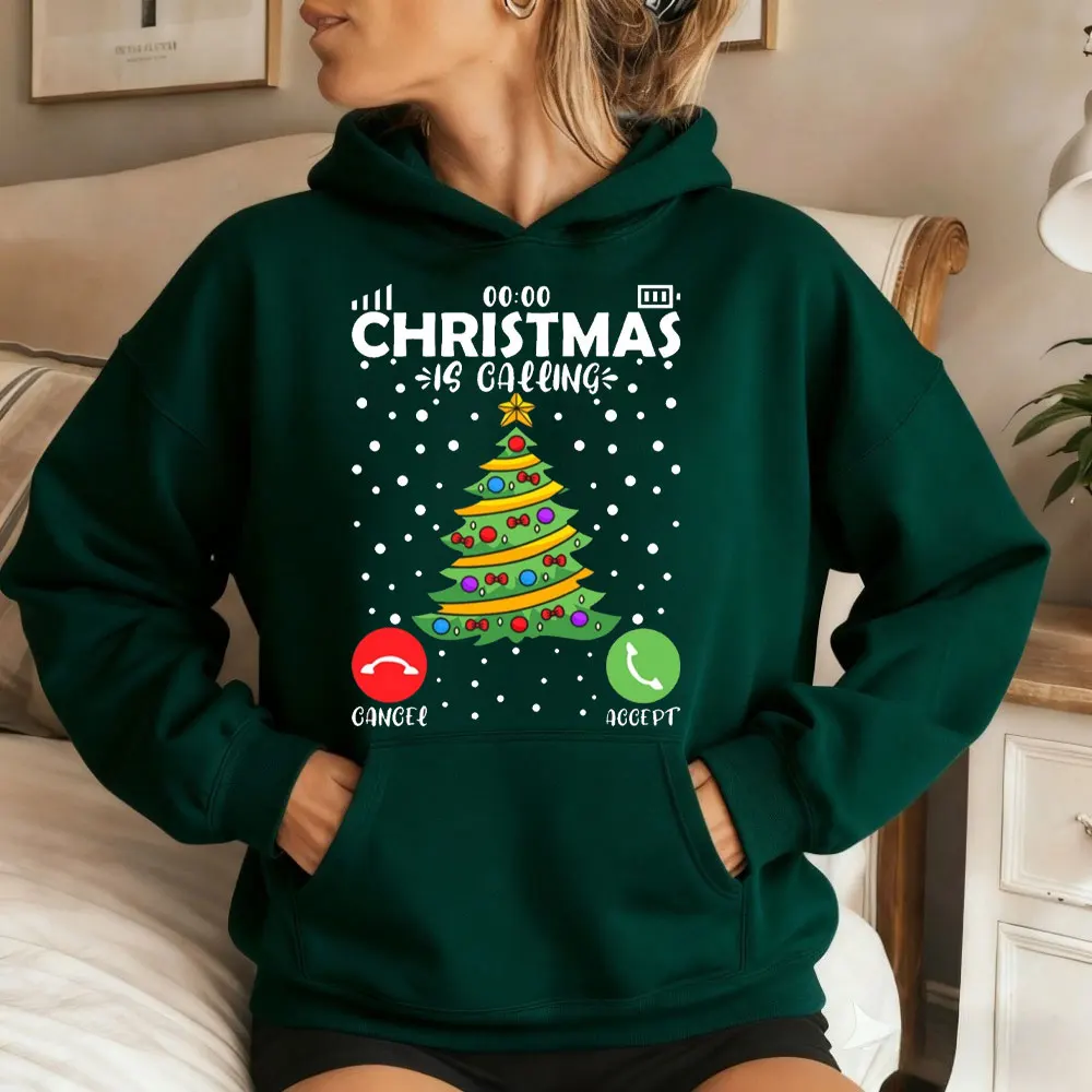 

Джемпер «Рождество вызывает», толстовки унисекс, женские и мужские топы, забавная рождественская елка, праздничный семейный подарок, толстовка с капюшоном и длинным рукавом