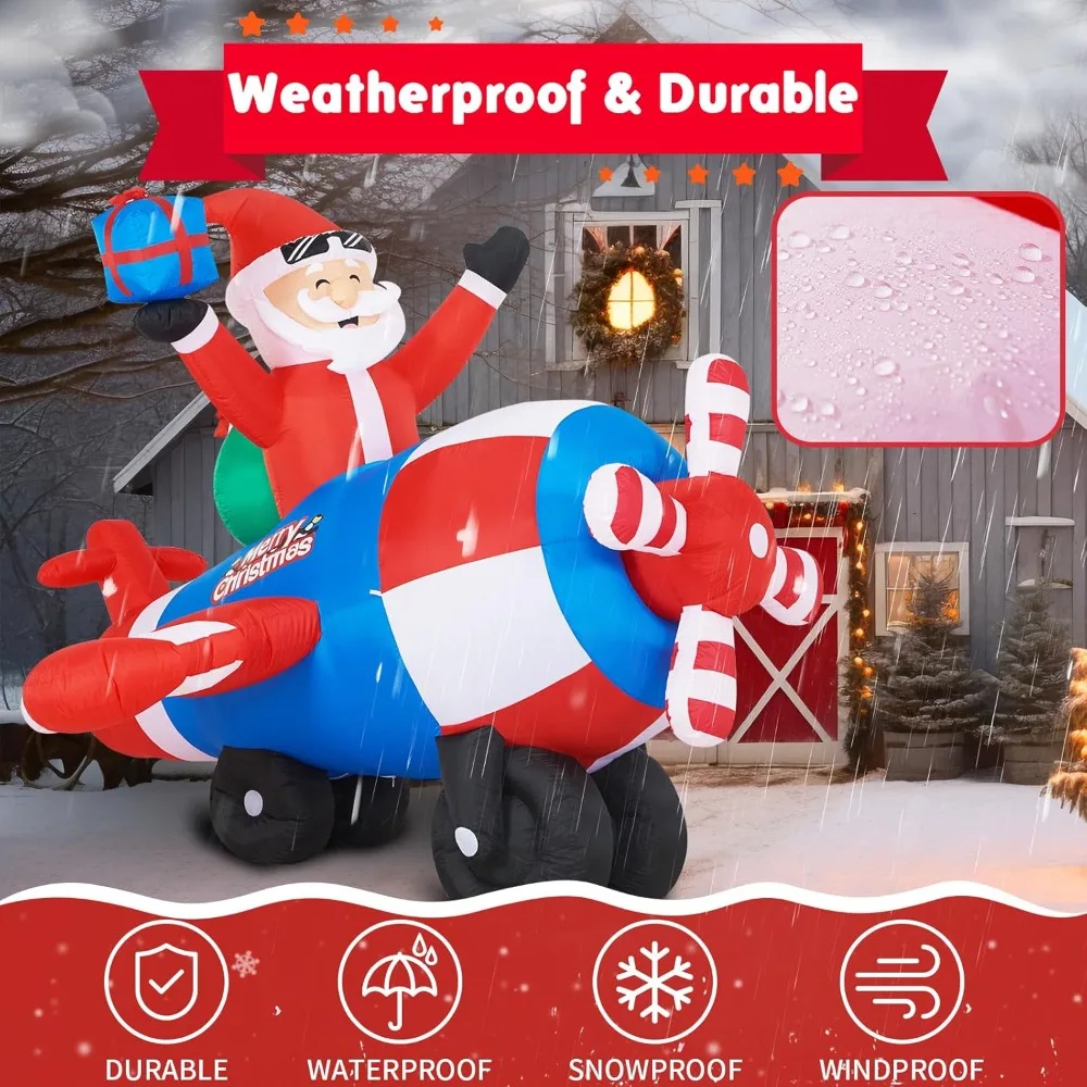 عيد الميلاد نفخ سانتا كلوز على طائرة هليكوبتر مع المروحة الدوارة في الهواء الطلق ديكورات للباحة