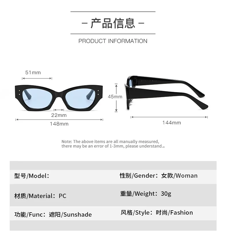 Vintage Kleine Niet Cat Eye Sonnenbrille Frauen Mode Marke Luxus Designer Polygon Sonnenbrille UV400 – Detail 8