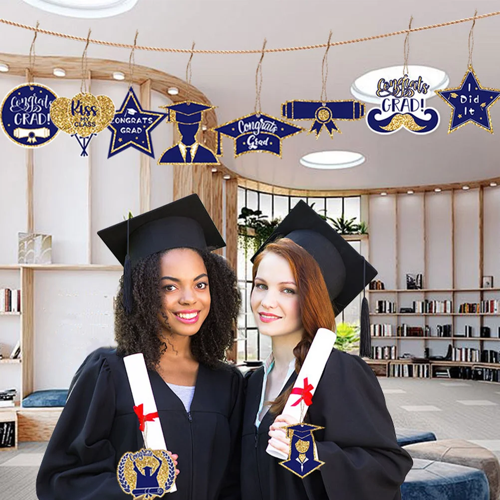 

1Set Graduation Paper Hanging Pendant Rustic Jute Rope Graduation Decoration for Party Classroom Yard Photo Booth Sign