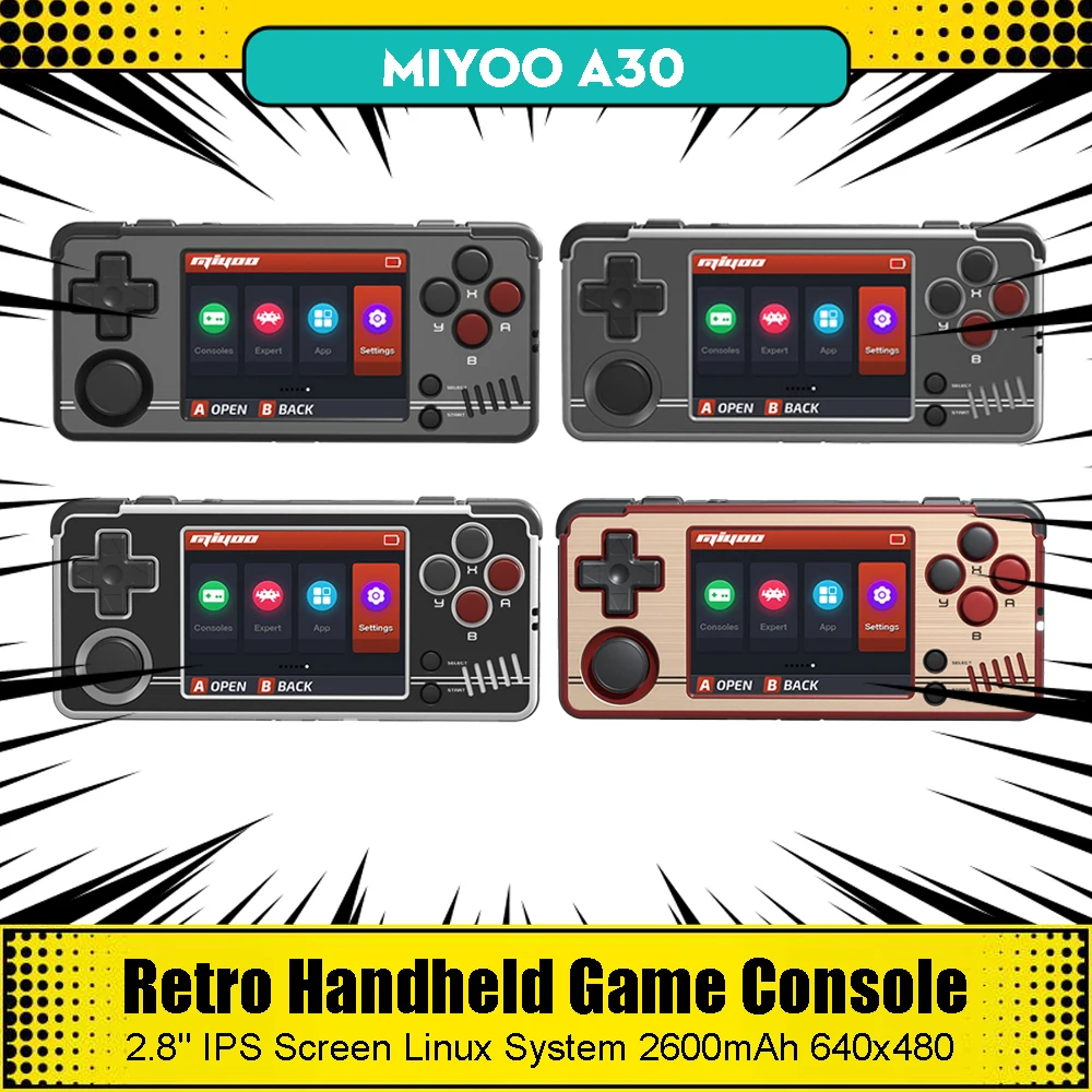 MIYOO A30 Portable Mini Handheld Game Console 2.8'' IPS Screen Linux System 2600mAh 640x480 Retro Emulator Video Player Kids Gif