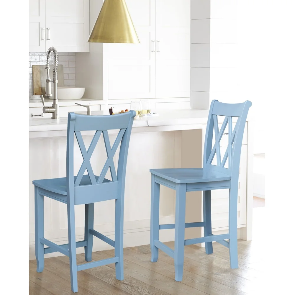 Solid Wood Double X Back Swivel Counter Height Stool 24 Inch Durable Parawood Easy Assembly Dining Room Furniture