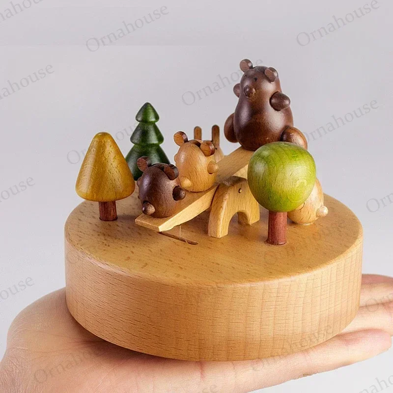 Creative Wooden Music Box Decorations Little Bear Swinging Swing Music Box Wooden Crafts Birthday Gift Decorations Decoration