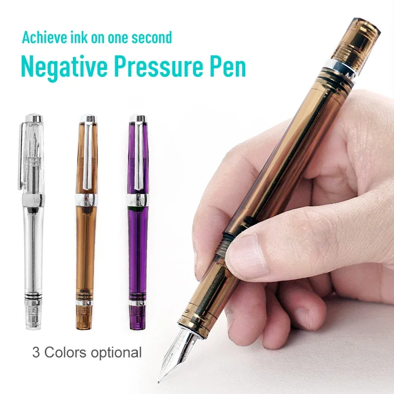 Wing Sung 3013 Vacuum Negative Pressure Fountain Pen Resin Transparent Ink Pen EF/F Nib 0.38/0.5mm Fountain Pen Business Gift