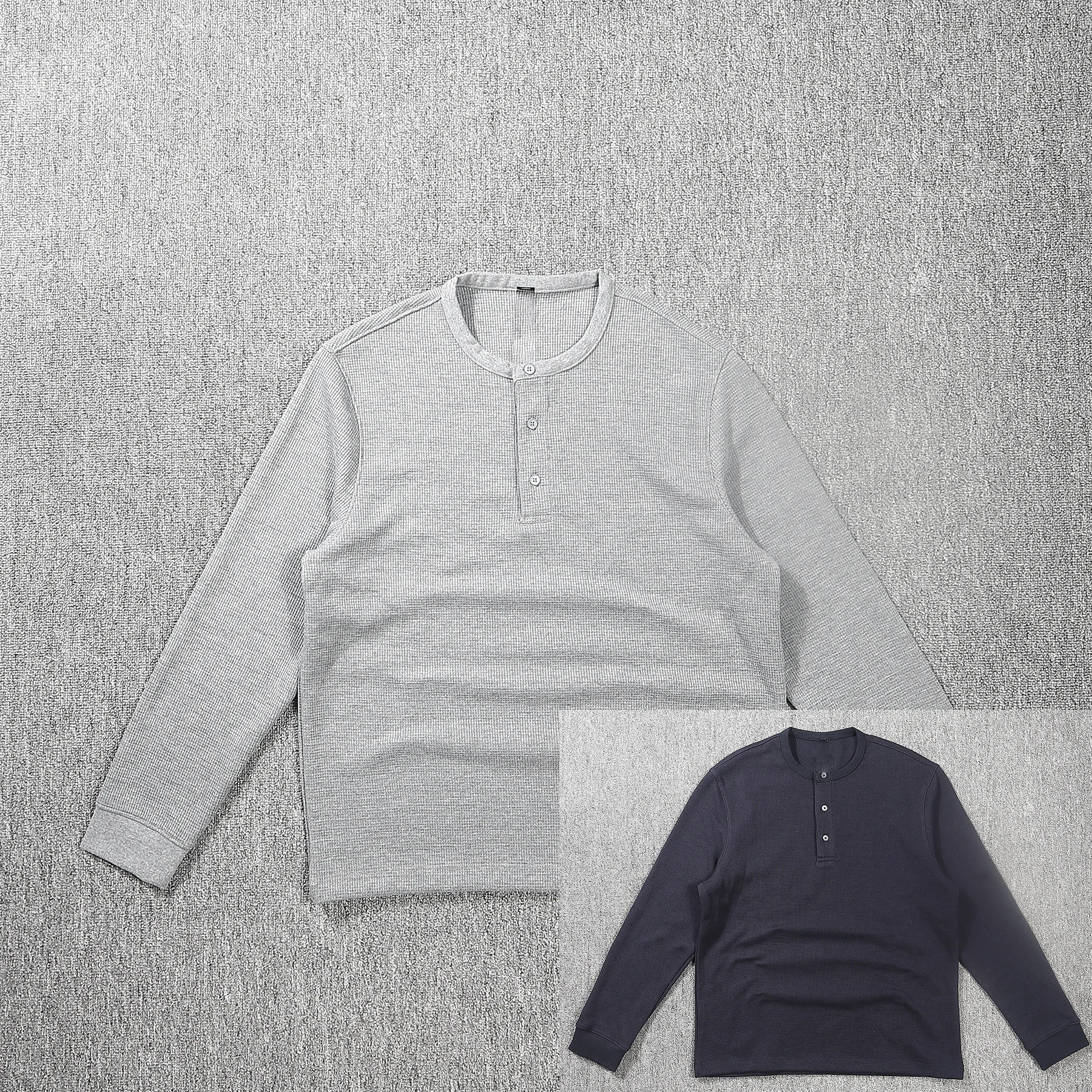 

Мужская приталенная рубашка с длинным рукавом и воротником хенли, на пуговицах, повседневная, из смесового хлопка и полиэстера, для базового слоя