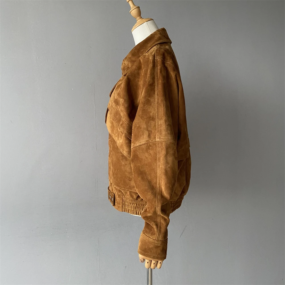 Kurtka damska Jxwatcher z prawdziwej skóry zamszowej, ekskluzywny płaszcz ze skóry owczej, damska kurtka oversize z prawdziwej skóry na wiosnę i jesień.