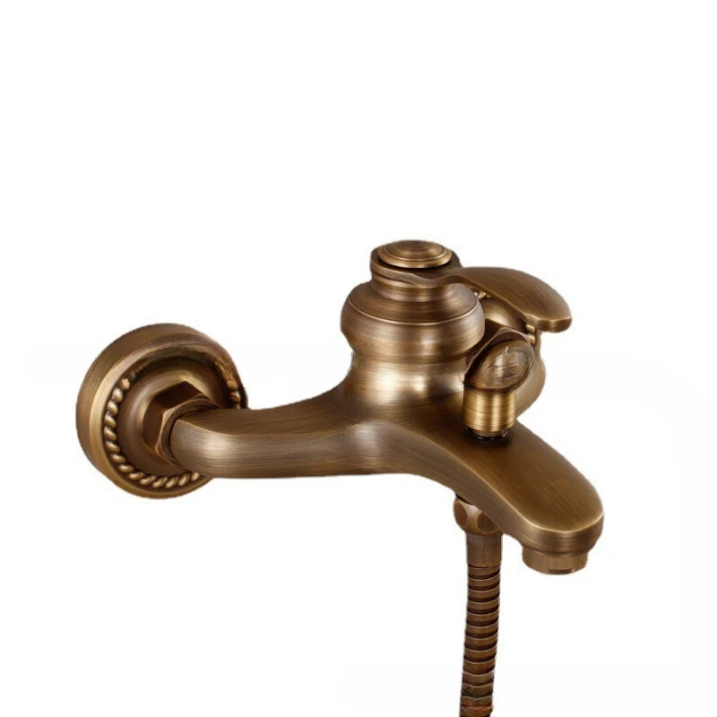 

European style antique bathtub simple shower into the wall black antique hot and cold mixed faucet brass shower room