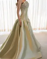 Sansa Customized 2026 Elegant Champagne Gold Strapless Prom Dresses Beaded Corset Satin Ball Gown Formal Evening Gowns Vestidos 3