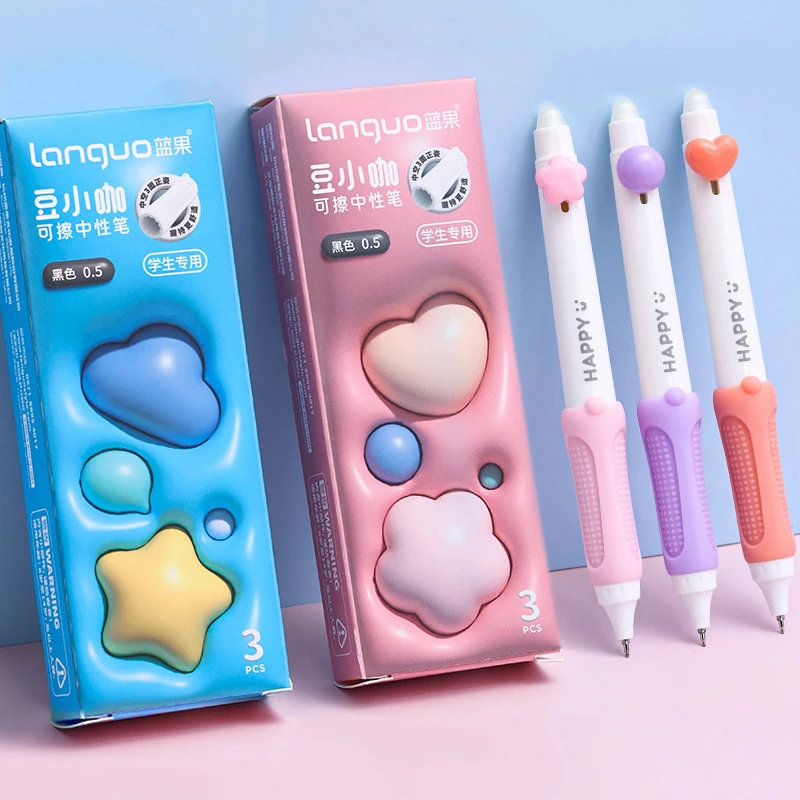 3 ชิ้น/เซ็ต Erasable GEL ปากกา 0.5 มม.น่ารักสีฟ้า/สีดําเติมปากกา ST เข็มเคล็ดลับสําหรับนักเรียนเขียนปากกาอุปกรณ์สํานักงานโรงเรียน