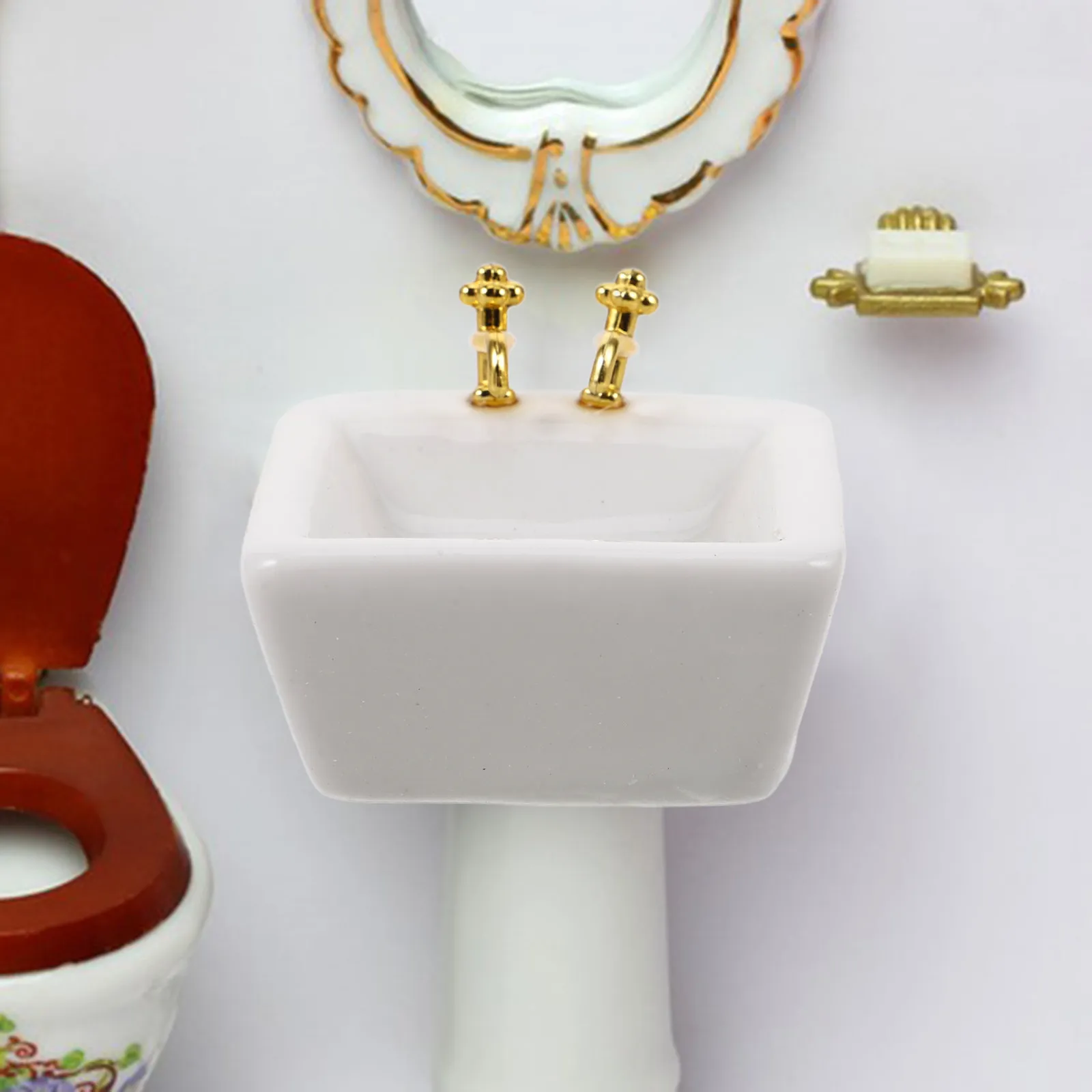 

1:12 Scale Miniature Ceramic Wash Basin for Dollhouse Bathroom Kitchen Setup Realistic White Sink with Fine Detail Smooth Finish