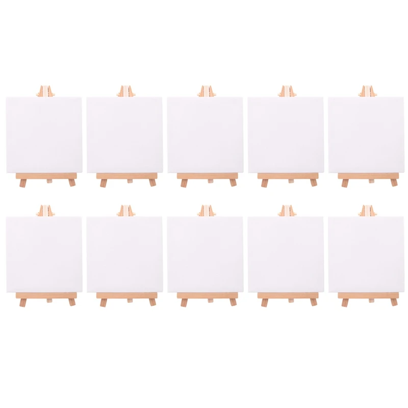 アーティストのためのミニキャンバス描画クラフトセット、小さなテーブルイーゼル、DIY絵画ギフト、10セット