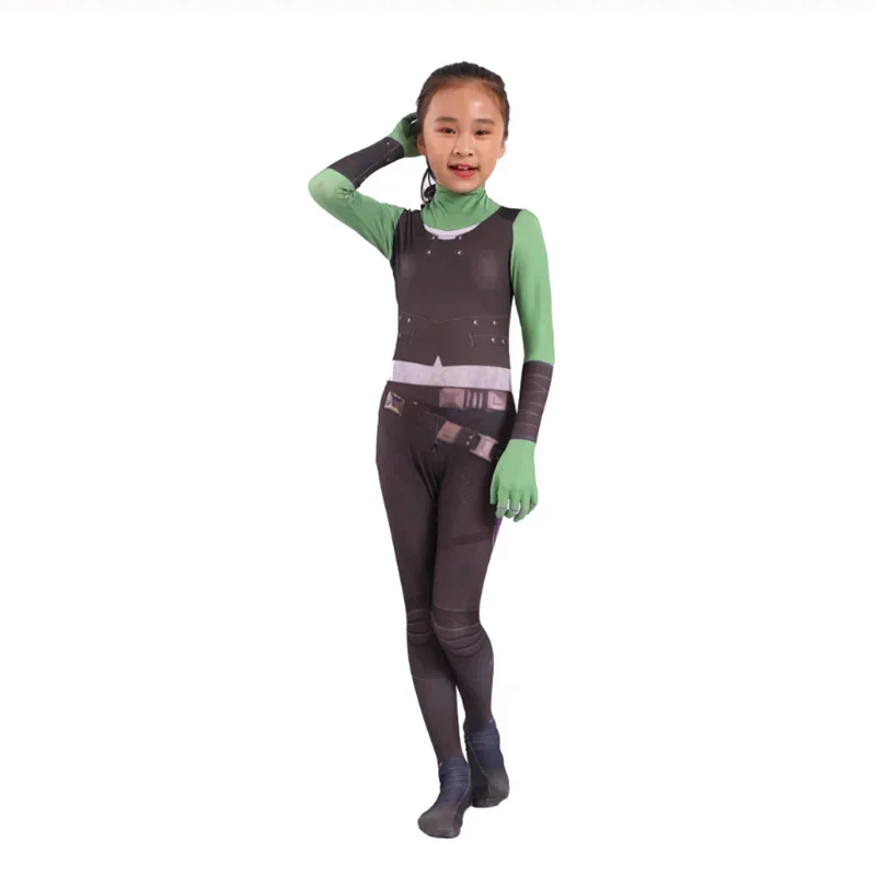 SN60 Adult Kids Gamora Cosplay Costume Guardians Of The Galaxy Suit Bodysuit Hero Jumpsuit Cosplay Halloween Kid Girl Party 1 @